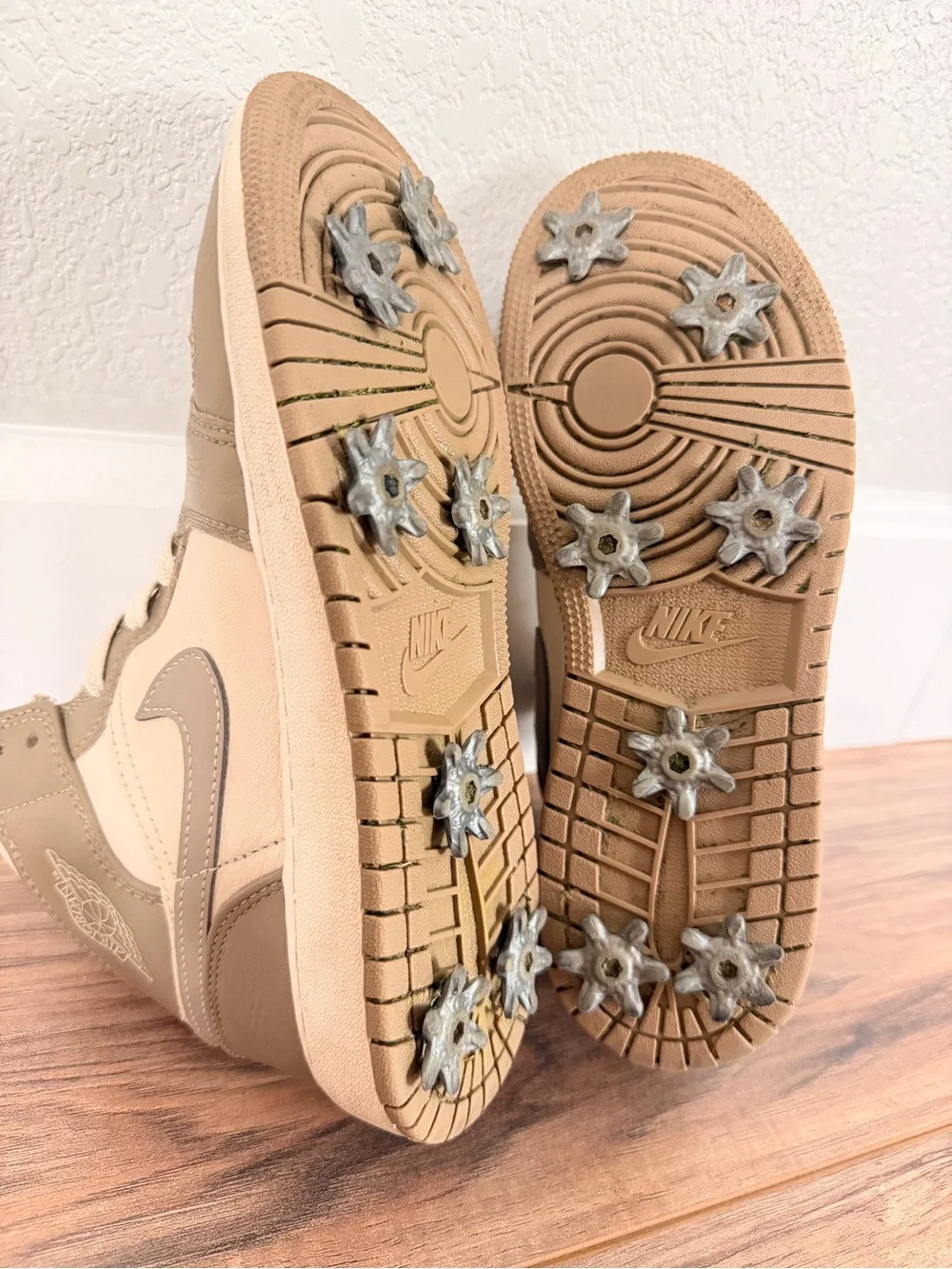 Nike Air Jordan 1 w/ Golfkicks DIY Spikes Mid Taupe Cream High-Top Golf Shoes 6